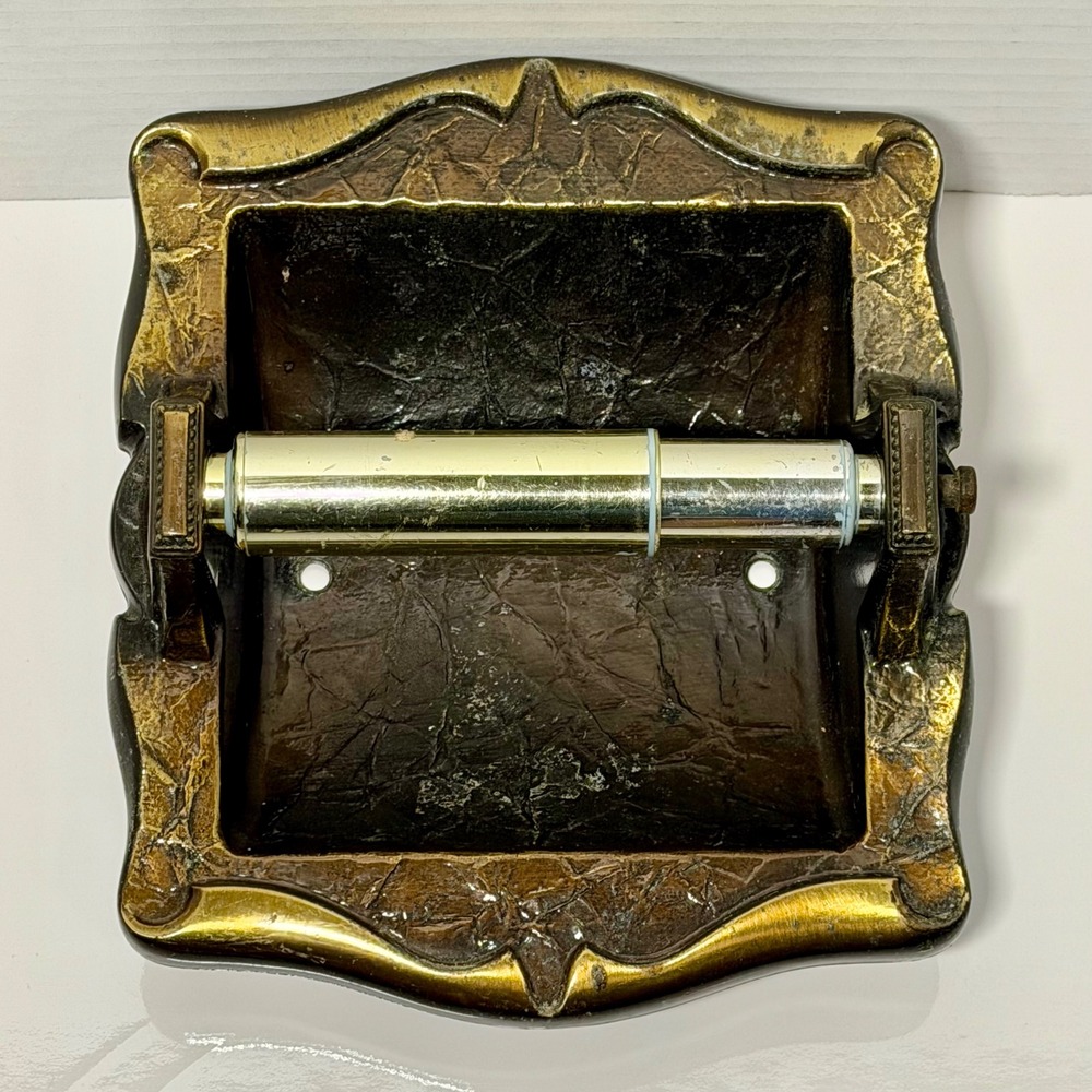 Amerock Carriage 9049-2 Recessed Toilet Paper Holder Antique Gold Bronze Vintage